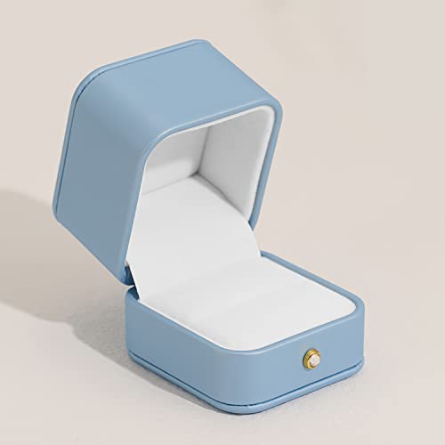 Oirlv Elegant Sky Blue Ring Box Leather Engagement Ring Box Jewelry Gift Box for Wedding Proposal Velvet Interior Ring Case