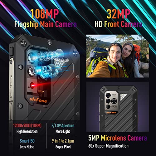 Ulefone Power Armor 18T 5G Rugged Smartphone with Thermal Imaging Camera, 108MP Main Rear Camera + 32MP Front Camera, 9600mAh Big Battery, 17GB+256GB Android 12, 6.58" FHD+ Screen Rugged Phone