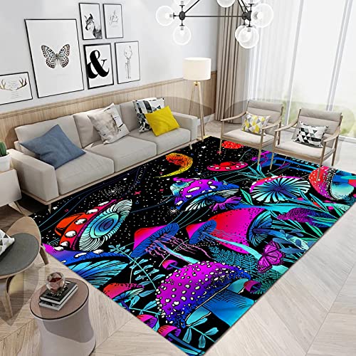 Area Rugs Trippy Mushroom Moon Bohemian 3D Digital Print Carpet Living Room Bedroom Sofa Mat Door Mat Home Decoration 4 x 5.25 ft/47 x 63 in