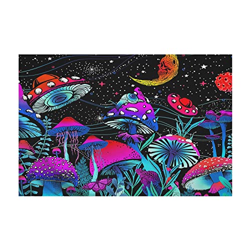 Area Rugs Trippy Mushroom Moon Bohemian 3D Digital Print Carpet Living Room Bedroom Sofa Mat Door Mat Home Decoration 4 x 5.25 ft/47 x 63 in