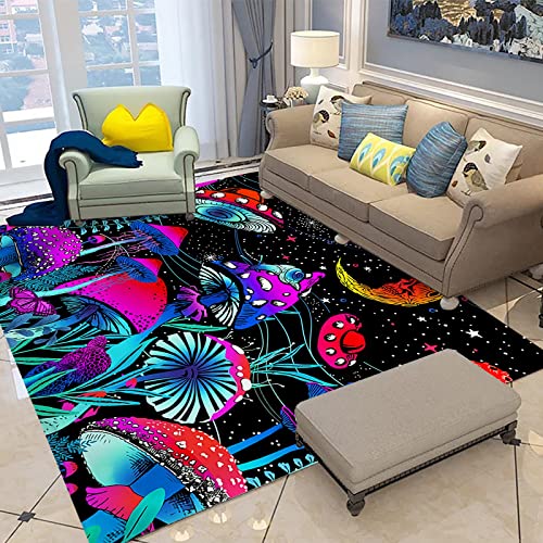 Area Rugs Trippy Mushroom Moon Bohemian 3D Digital Print Carpet Living Room Bedroom Sofa Mat Door Mat Home Decoration 4 x 5.25 ft/47 x 63 in