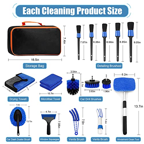 ESERRUY 20 PCS Car Interior Detailing Kit, Car Cleaning Kit with High Power Portable Handheld Vacuum, Auto Detailing Drill Brush Set, Car Windshield Cleaner, Car Wash Kit Supplies for Exterior Wheels