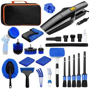 eserruy 20 pcs car interior detailing kit, car cleaning kit with high power portable handheld vacuum, auto detailing drill brush set, car windshield cleaner, car wash kit supplies for exterior wheels