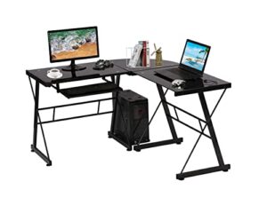 haiput wam gaming desk l shaped computer desk office desk modern toughened glass corner desk with keyboard tray for home office writing study 51", pc desk gaming computer desk