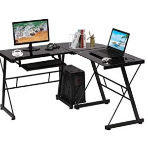 Haiput Wam Gaming Desk L Shaped Computer Desk Office Desk Modern Toughened Glass Corner Desk with Keyboard Tray for Home Office Writing Study 51", PC Desk Gaming Computer Desk