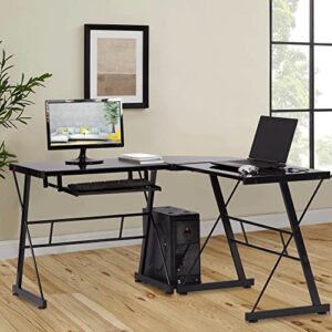 Haiput Wam Gaming Desk L Shaped Computer Desk Office Desk Modern Toughened Glass Corner Desk with Keyboard Tray for Home Office Writing Study 51", PC Desk Gaming Computer Desk
