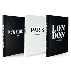 decorative books – 3 book set – living room décor – shelf decoration – london, paris & new york fashion – designer books – coffee table décor – faux books for decoration – black & white themed