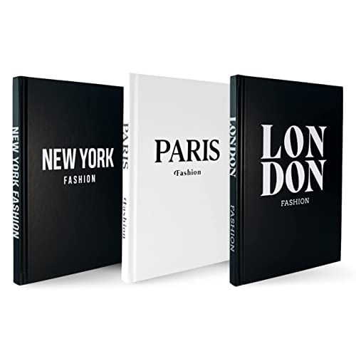 Decorative Books – 3 Book Set – Living Room Décor – Shelf Decoration – London, Paris & New York Fashion – Designer Books – Coffee Table Décor – Faux Books for Decoration – Black & White Themed