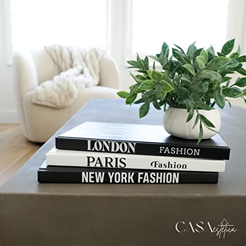 Decorative Books – 3 Book Set – Living Room Décor – Shelf Decoration – London, Paris & New York Fashion – Designer Books – Coffee Table Décor – Faux Books for Decoration – Black & White Themed