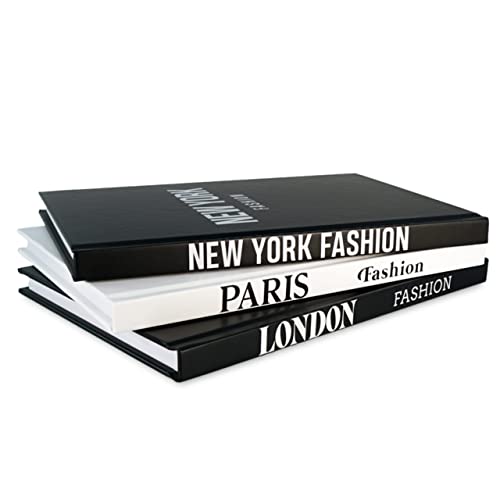 Decorative Books – 3 Book Set – Living Room Décor – Shelf Decoration – London, Paris & New York Fashion – Designer Books – Coffee Table Décor – Faux Books for Decoration – Black & White Themed