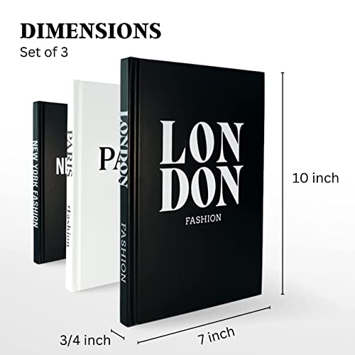 Decorative Books – 3 Book Set – Living Room Décor – Shelf Decoration – London, Paris & New York Fashion – Designer Books – Coffee Table Décor – Faux Books for Decoration – Black & White Themed