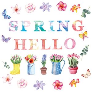 68 pcs hello spring cut outs with 100 pcs glue points spring floral cut outs spring bulletin board set flower plants spring cutouts bulletin board decorations for classroom school game (cute style)