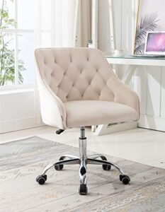 baysitone velvet home office desk chair, modern swivel task armchair with adjustable height, upholstered tufted accent computer chair for home and office working or studying, beige