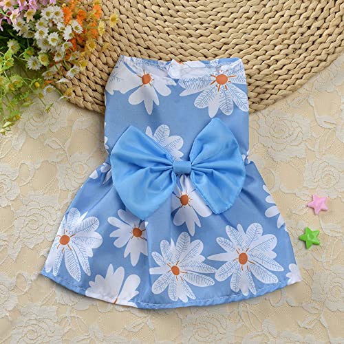 WEISHA Dog Dress 1PC Dog Floral Skirts Bow Princess Dress Dog Spring Summer Section Sweet Fresh Snap Style Puppy Clothes Pet Supplies(S,Light Blue)