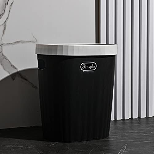 Plastic Small Trash Can, 3.1 Gallon Office Trash Can, White Trash Bin with Built-in Handle, Slim Waste Basket for Bathroom, Bedroom, Home Office, Living Room, Kitchen (12L Black)