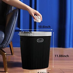 Plastic Small Trash Can, 3.1 Gallon Office Trash Can, White Trash Bin with Built-in Handle, Slim Waste Basket for Bathroom, Bedroom, Home Office, Living Room, Kitchen (12L Black)