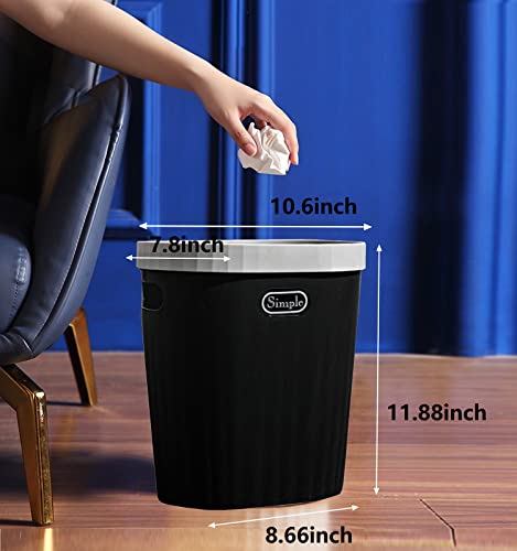 Plastic Small Trash Can, 3.1 Gallon Office Trash Can, White Trash Bin with Built-in Handle, Slim Waste Basket for Bathroom, Bedroom, Home Office, Living Room, Kitchen (12L Black)