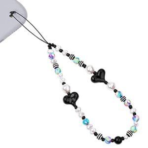 tiesome beaded phone lanyard, cell phone charm wrist strap heart clay beads keychain for men women cell phone string strap