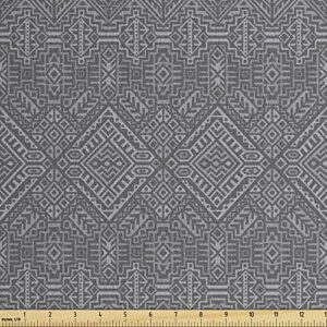 ambesonne aztec faux suede fabric by the yard, pattern of symmetric tribal inspired streaks and motifs in greyscale tones, for indoor outdoor diy projects upholstery, 2 yards, pale grey and dimgray