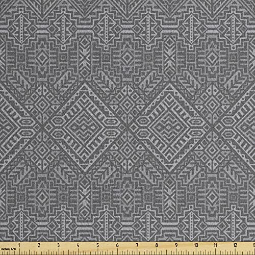 Ambesonne Aztec Faux Suede Fabric by The Yard, Pattern of Symmetric Tribal Inspired Streaks and Motifs in Greyscale Tones, for Indoor Outdoor DIY Projects Upholstery, 2 Yards, Pale Grey and Dimgray