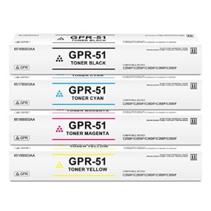 gpr-51 toner cartridges set black cyan magenta yellow compatible for canon gpr51 8516b003aa 8517b003aa 8518b003aa 8519b003aa for imagerunner advance c250if c255if c350if c350p c355if printer