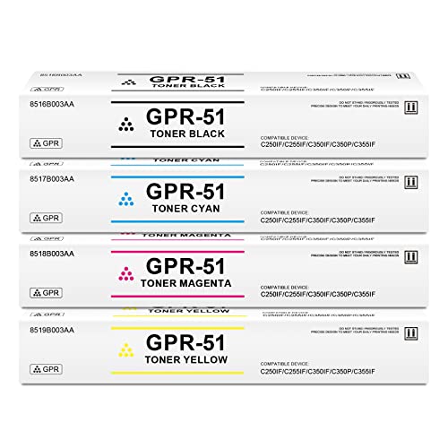 GPR-51 Toner Cartridges Set Black Cyan Magenta Yellow Compatible for Canon GPR51 8516B003AA 8517B003AA 8518B003AA 8519B003AA for ImageRUNNER Advance C250iF C255iF C350iF C350P C355iF Printer