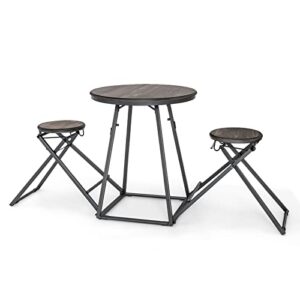 costway bar table and stools set of 3, round pub bistro table with 2 foldable stools, heavy-duty steel frame, modern table and chairs set for 2, kitchen dining set for apartment, restaurant, bar