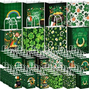 yexiya 120 pieces st. patrick's day paper gift bags with handles lucky shamrock treat bags bulk 8.7 x 6.3 x 3.15 inches goodie bags for kids classroom party favors supplies (shamrock)