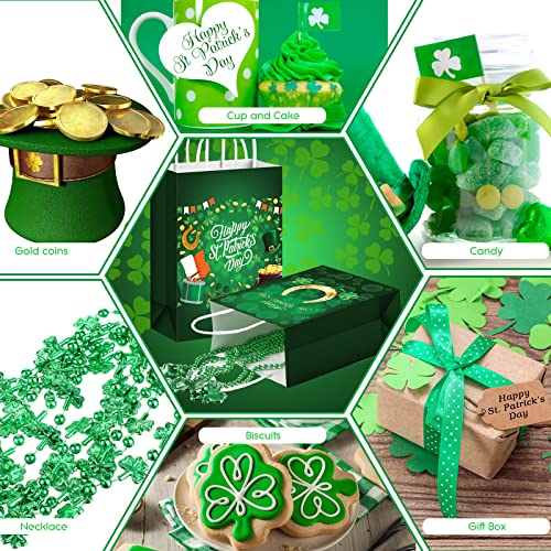 Yexiya 120 Pieces St. Patrick's Day Paper Gift Bags with Handles Lucky Shamrock Treat Bags Bulk 8.7 x 6.3 x 3.15 Inches Goodie Bags for Kids Classroom Party Favors Supplies (Shamrock)