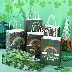 Yexiya 120 Pieces St. Patrick's Day Paper Gift Bags with Handles Lucky Shamrock Treat Bags Bulk 8.7 x 6.3 x 3.15 Inches Goodie Bags for Kids Classroom Party Favors Supplies (Shamrock)