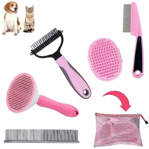 dog brush shedding kit grooming - dog grooming dog brush for shedding short haired dogs, deshedder brush for dogs, dog grooming combs, dematting combs set pink