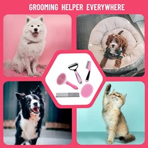 Dog Brush Shedding Kit Grooming - Dog Grooming Dog Brush for Shedding Short Haired Dogs, Deshedder Brush for Dogs, Dog Grooming Combs, Dematting Combs Set Pink