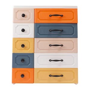 5 drawers plastic drawers dresser, tall standing organizer unit chests, plastic dresser storage closet cabinet clothes toys snacks organizer for home, bedroom, office, colorful