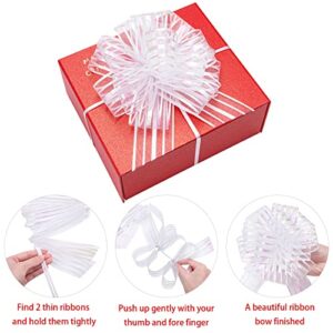 20 Pieces Large Pull Bow for Gift Wrapping 6 Inch Organza Gift Bow with Ribbon for Wrapping Gift Boxes, Baskets and Bags, Decorate Christmas, Wedding and Party (White)