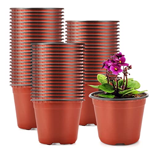 KINGLAKE GARDEN 4 Inch 120 Pcs Plastic Plants Nursery Pots,Gardening Seed Starting Pots,Seedling Flower Plant Container for Seedlings, Succulents, Transplanting,Indoor Outdoor Plant(Brown)