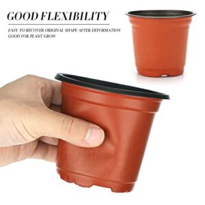 KINGLAKE GARDEN 4 Inch 120 Pcs Plastic Plants Nursery Pots,Gardening Seed Starting Pots,Seedling Flower Plant Container for Seedlings, Succulents, Transplanting,Indoor Outdoor Plant(Brown)