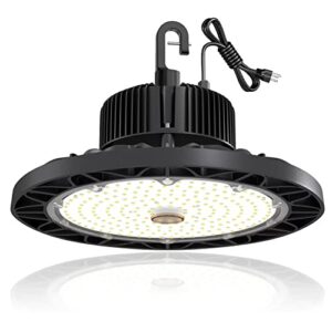 tuhpibk super bright ufo led high bay light 100w, 15000lm high bay led lighting, 5000k commercial lights, ul us plug 5' cable, alternative to 400w mh/hps for warehouse shop garage barn factory, ip65