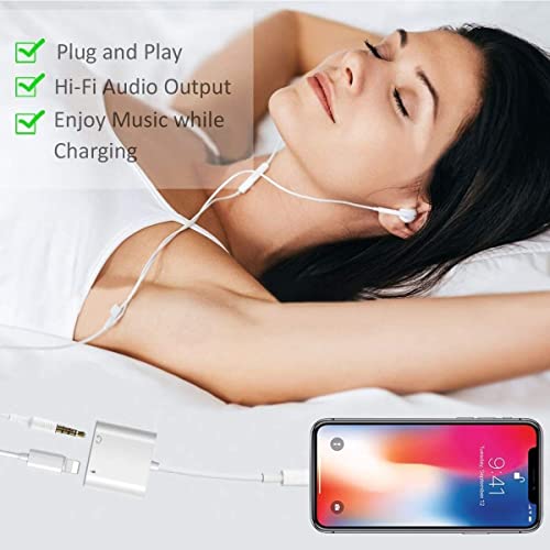 2Pack iPhone Headphone Adapter, 2 in 1 [Apple MFi Certified] Lightning to 3.5mm AUX Audio + Charger Splitter Dongle Headphone Adapter for iPhone 14 13 12 11 XS XR X 8 7 iPad Support All iOS