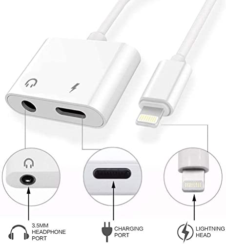 2Pack iPhone Headphone Adapter, 2 in 1 [Apple MFi Certified] Lightning to 3.5mm AUX Audio + Charger Splitter Dongle Headphone Adapter for iPhone 14 13 12 11 XS XR X 8 7 iPad Support All iOS