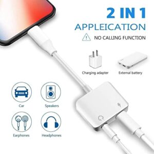 2Pack iPhone Headphone Adapter, 2 in 1 [Apple MFi Certified] Lightning to 3.5mm AUX Audio + Charger Splitter Dongle Headphone Adapter for iPhone 14 13 12 11 XS XR X 8 7 iPad Support All iOS
