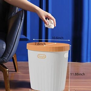 Plastic Small Trash Can, 3.1 Gallon Office Trash Can, White Trash Bin with Built-in Handle, Slim Waste Basket for Bathroom, Bedroom, Home Office, Living Room, Kitchen (12L White)