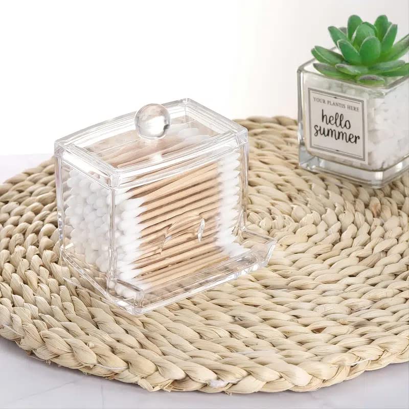 SINDAL 1pc 3.5*3.5in Acrylic Cotton Swabs Storage Holder, Cotton Swabs Box, Cotton Pads Holder