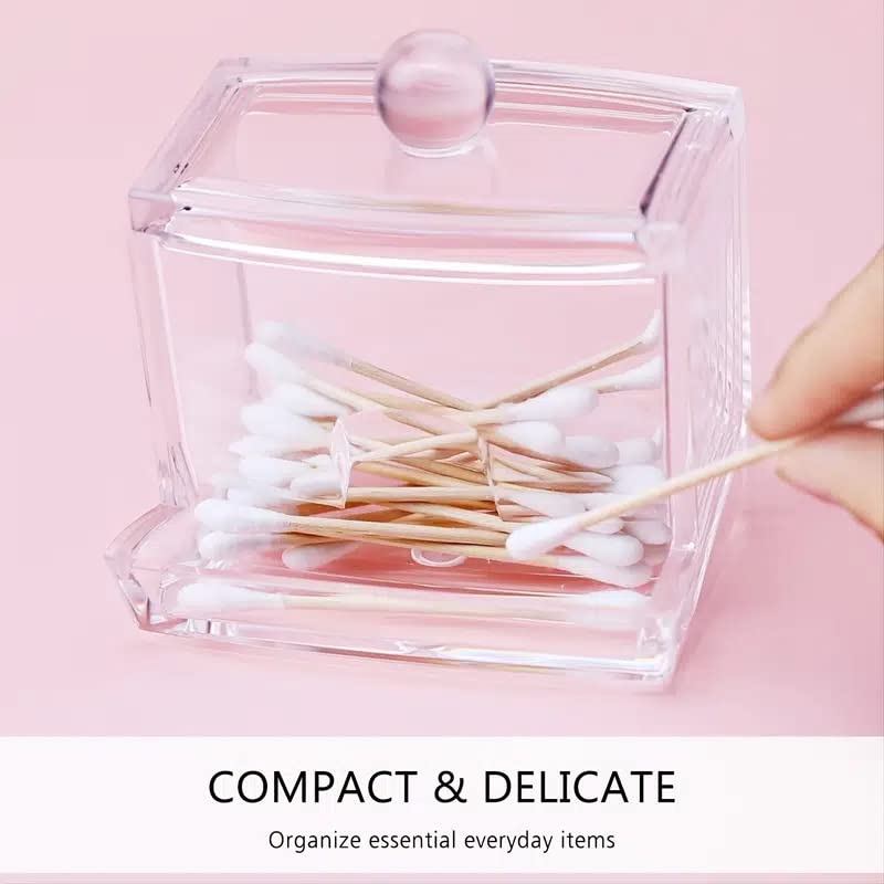 SINDAL 1pc 3.5*3.5in Acrylic Cotton Swabs Storage Holder, Cotton Swabs Box, Cotton Pads Holder