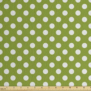 ambesonne geometric faux suede fabric by the yard, retro style simple image of polka dots circle shapes in repetitive pattern, for indoor outdoor diy projects upholstery, 5 yards, lime green white