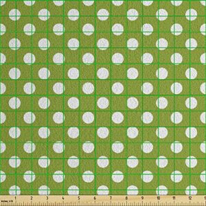 Ambesonne Geometric Faux Suede Fabric by The Yard, Retro Style Simple Image of Polka Dots Circle Shapes in Repetitive Pattern, for Indoor Outdoor DIY Projects Upholstery, 5 Yards, Lime Green White