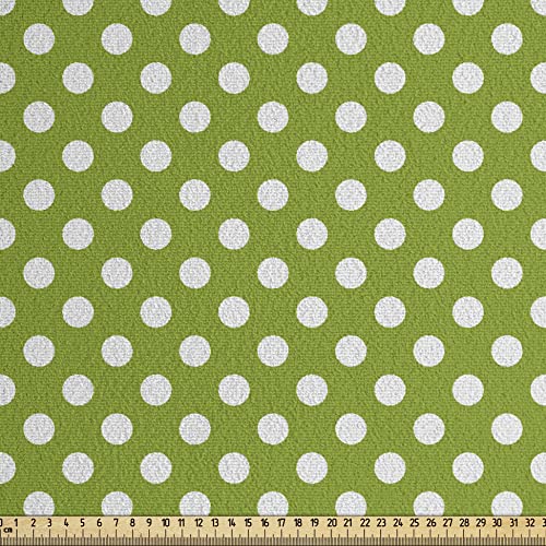 Ambesonne Geometric Faux Suede Fabric by The Yard, Retro Style Simple Image of Polka Dots Circle Shapes in Repetitive Pattern, for Indoor Outdoor DIY Projects Upholstery, 5 Yards, Lime Green White