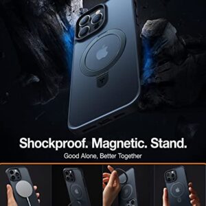 TORRAS Magnetic Shockproof for iPhone 13 Pro Case, [Compatible with MagSafe] with Stand, [MIL-Grade Drop Protection] Translucent Back Protective Yet Slim iPhone 13 Pro Phone Case, Black