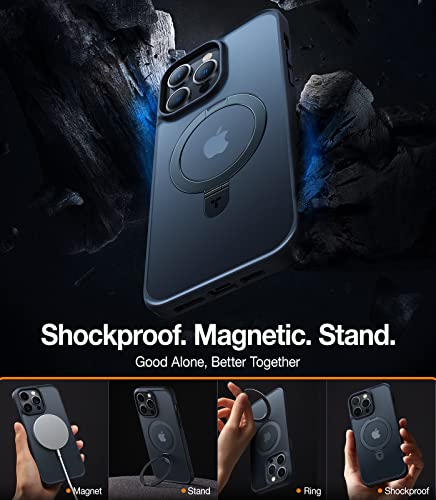 TORRAS Magnetic Shockproof for iPhone 13 Pro Case, [Compatible with MagSafe] with Stand, [MIL-Grade Drop Protection] Translucent Back Protective Yet Slim iPhone 13 Pro Phone Case, Black