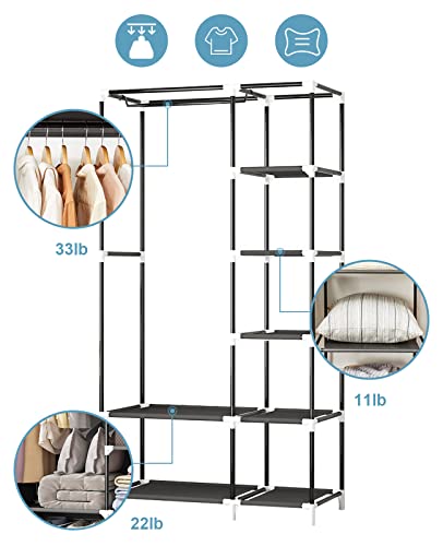 Portable Closet Organizers and Storage Clothes Rack Wardrobe Closet for Hanging Clothes Closet Storage Organizer with Three Drawer Boxes Non-Woven Fabric Cover Easy Assembly 37”L × 17.7”W × 65”H