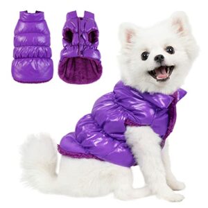 aofitee dog coat, waterproof dog jacket, winter dog coats for small dogs, fleece dog snowsuit warm dog puffer jacket, cozy pet winter vest, dog cold weather coats for small medium dogs, purple, xl